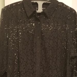 Style & Co Black Lace Button Front Top Tank Built In NWT 3X